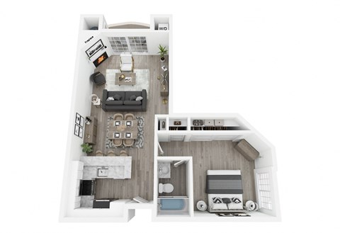 Floor plan for 1 bed, 1 bath, 725 sqft